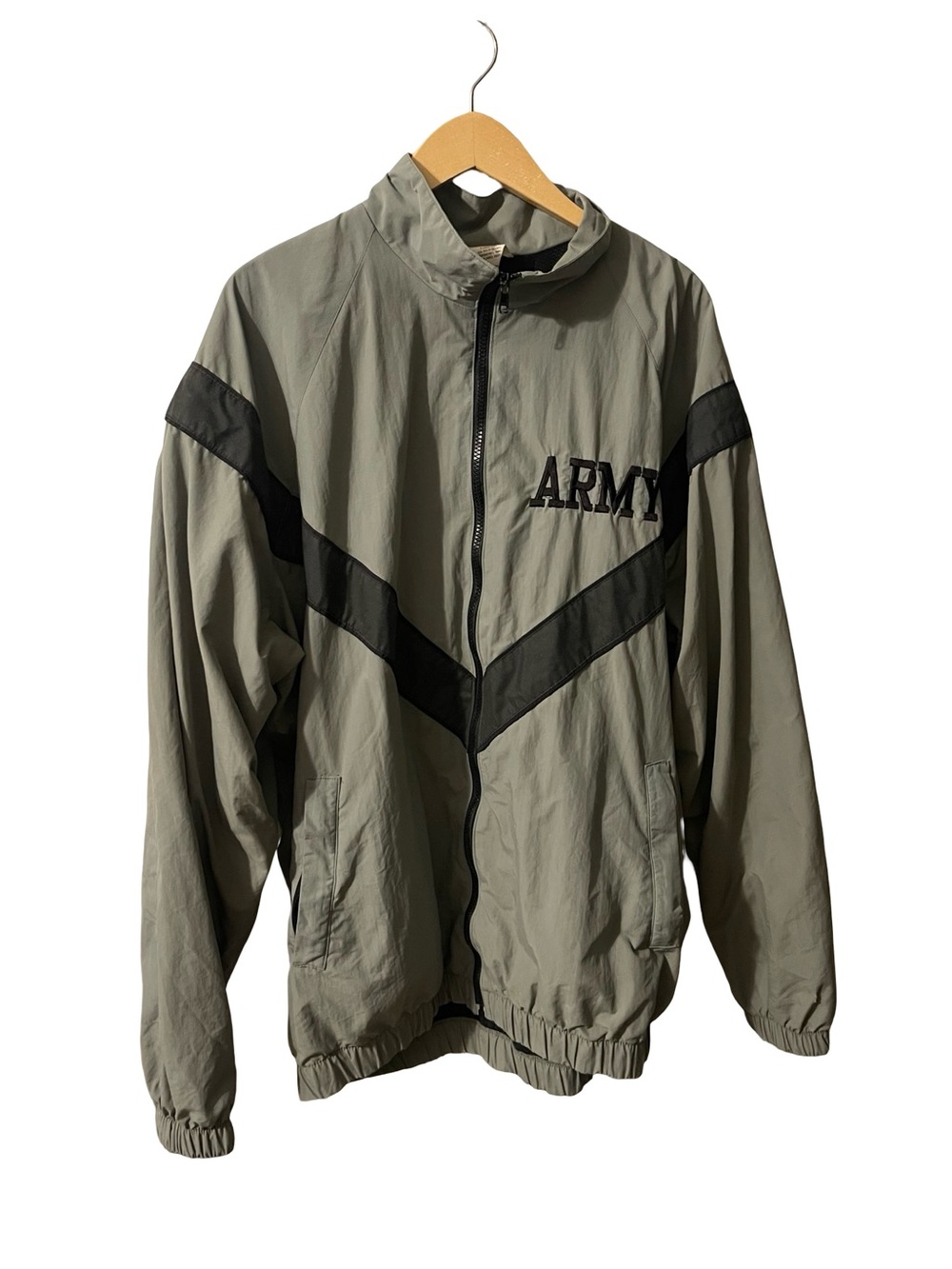 Vintage US Army Physical Fitness Jacket Gray Black Windbreaker XL Long